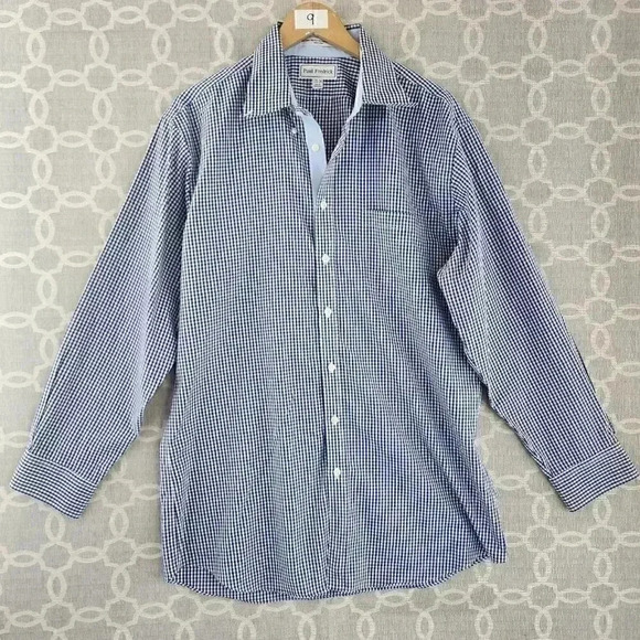 Paul Fredrick Cotton Button Down Blue Checkered Men's Dress Shirt 17.5/ L - Picture 1 of 6